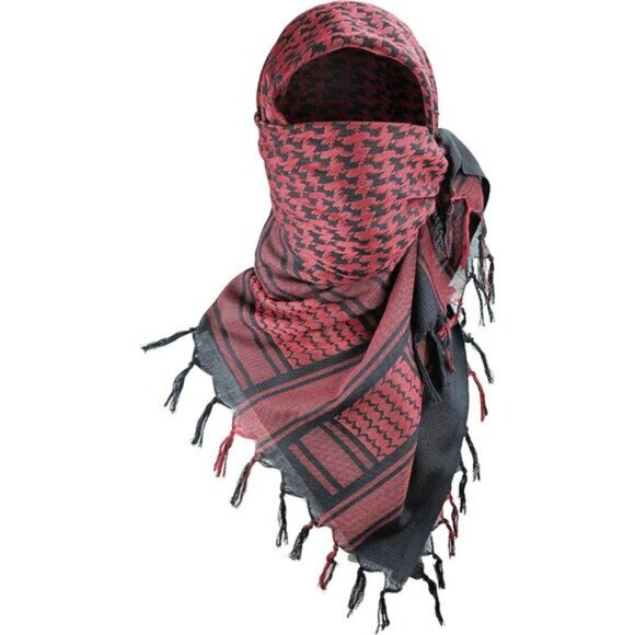 ⚡Men Black Red 100% Cotton Military Shemagh Tactical Keffiyeh Scarf Wrap - Picture 1 of 9